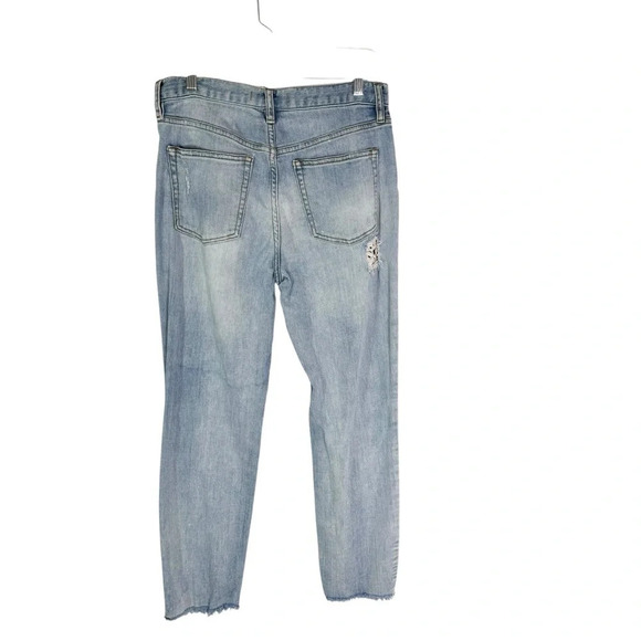 Free People Lacey Stilt Distressed Denim Lace Trim Jeans Light Blue Size 28 - Picture 5 of 14